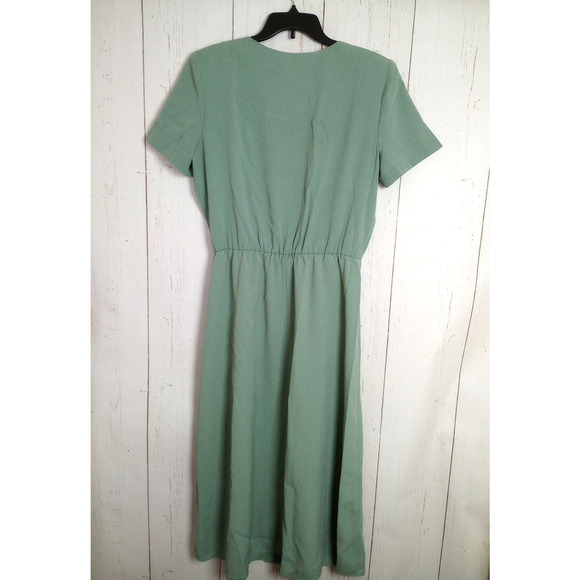 Vintage Dress 14 Sage Green Short Sleeve Button Front Shirtwaist Style Kellwood - Picture 5 of 7